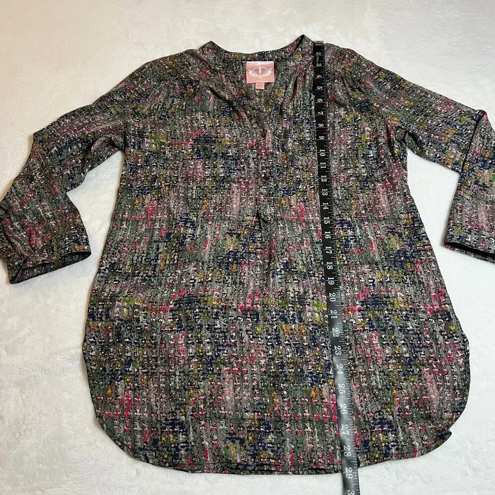 Romeo & Juliet Couture Split Neck Popover Tunic Blouse Size S Roll Tab Sleeve